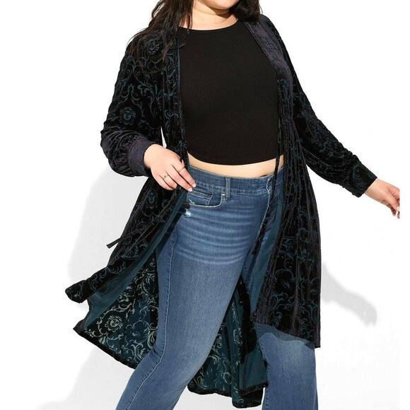 torrid Tops - Torrid 5 (5X 28) Disney Haunted Mansion Velvet Maxi Hi Lo Open Kimono Blouse New